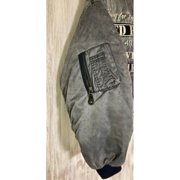 Mixed Blues Men’s Medium Vintage "Flying for Freedom" Long Sleeve Bomber Jacket - Picture 9 of 12